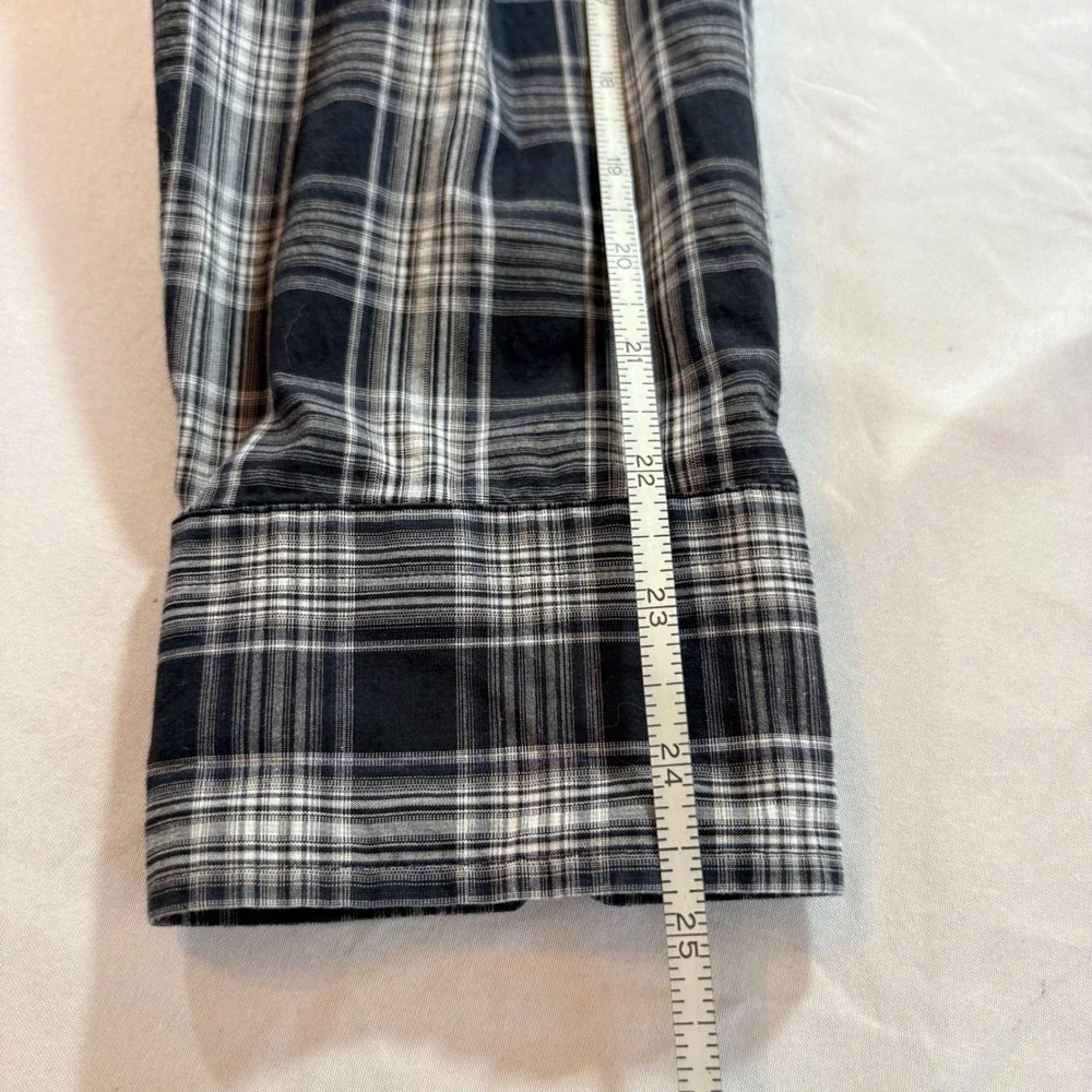 Banana Republic Western Shirt Mens Large Slim Fit Black White Plaid Snap Front